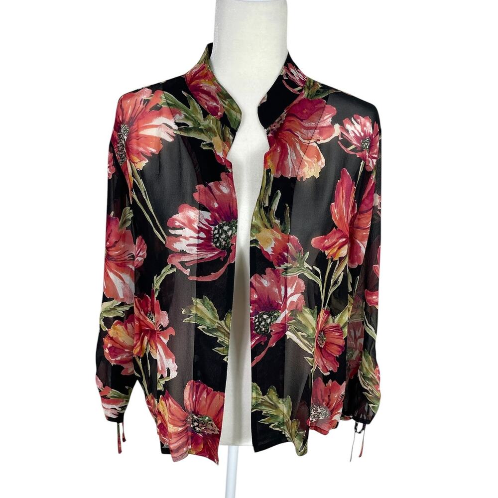 Chico's Silk Chiffon Open Front Kimono Cardigan 2/M Boho Resort Romantic Chic